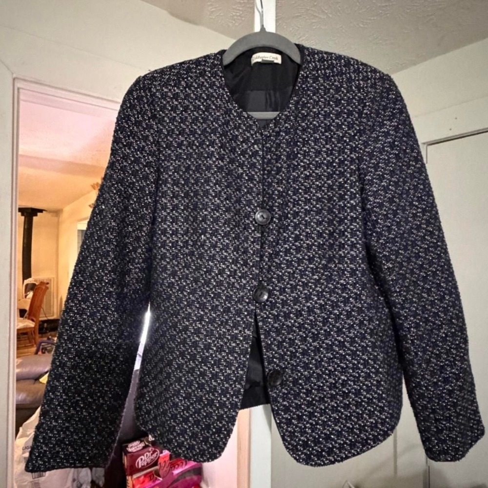 Coldwater Creek Black Metallic Tweed Blazer Women Size M 10-12 4010924